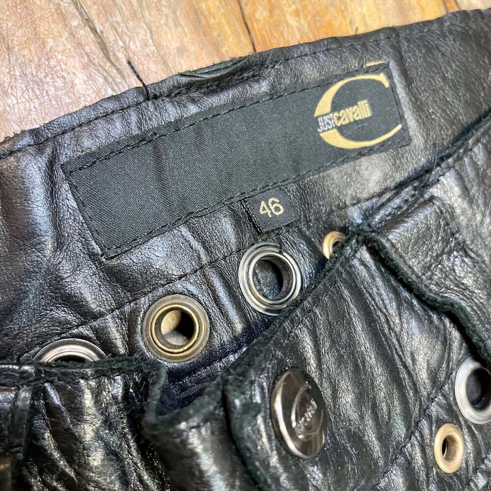 Vintage Roberto Cavalli "Just Cavalli" Black Leather Trousers with Grommet Detai - Picture 6 of 7